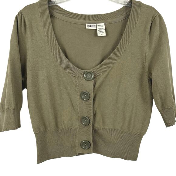 Route 66 Women Vintage 3/4 Sleeve Chunky Sweater Cardigan Cropped Green LARGE - Picture 4 of 9